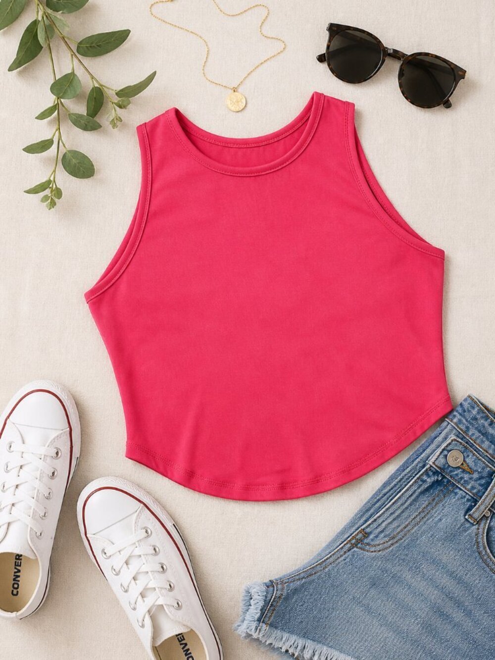 T.Y.C Coral Pink Athletic Crop Tank Top XL Nylon Spandex Activewear